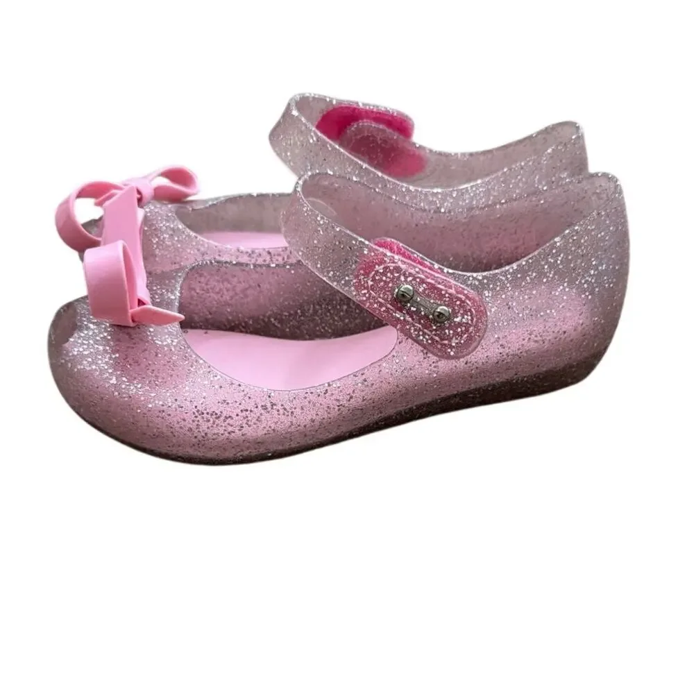 Mini Melissa Ultragirl Bow Pink Glitter Jelly Shoes Toddler Mary Jane Sz 11